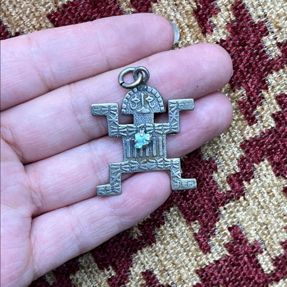 Peru 900 Silver Inca Etched Viracocha God Deity Figure Pendant